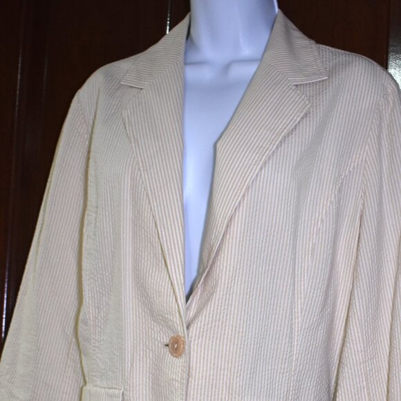 City UNLTD Beige White Pinstripe Cotton Blazer Size 14 Large - Picture 3 of 13